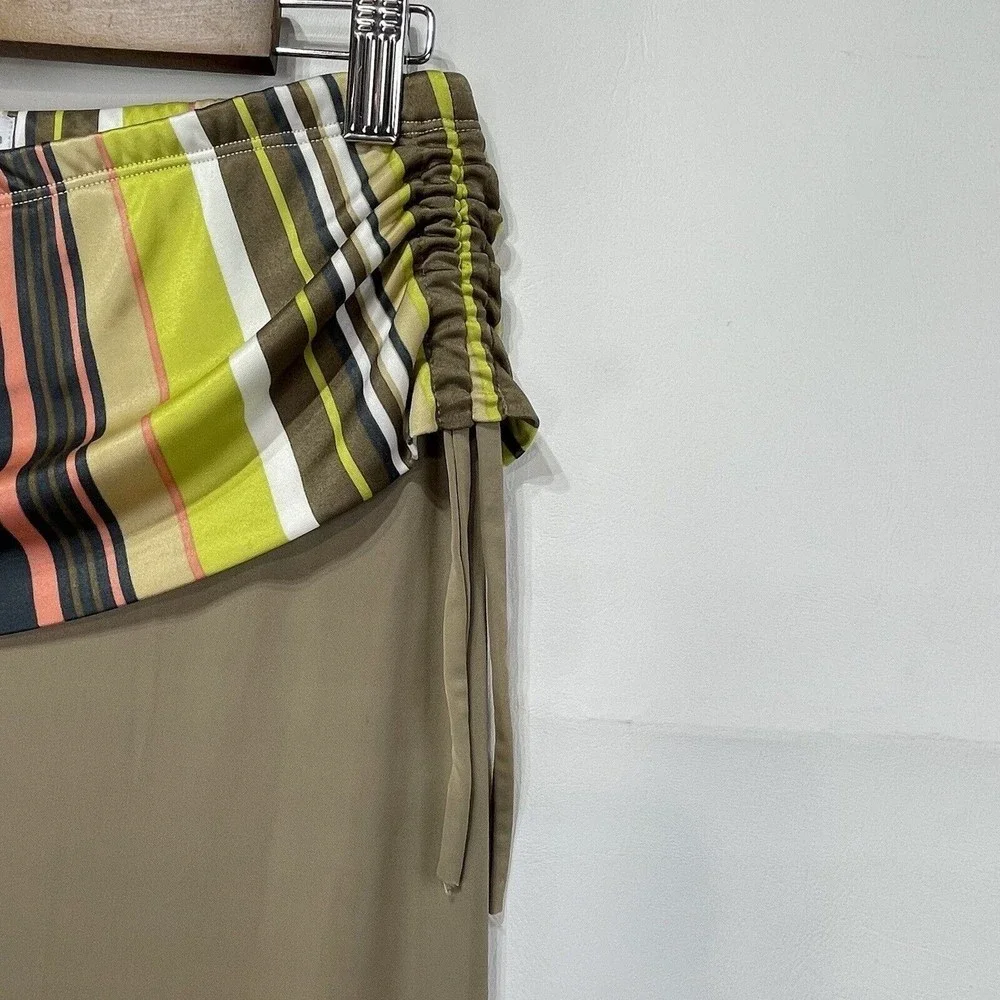 Women Shirred Side Skirted Leggings Sz One Size P Beige Stripes